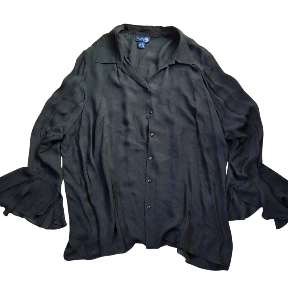 Black Silk Button-Down Blouse - image 1